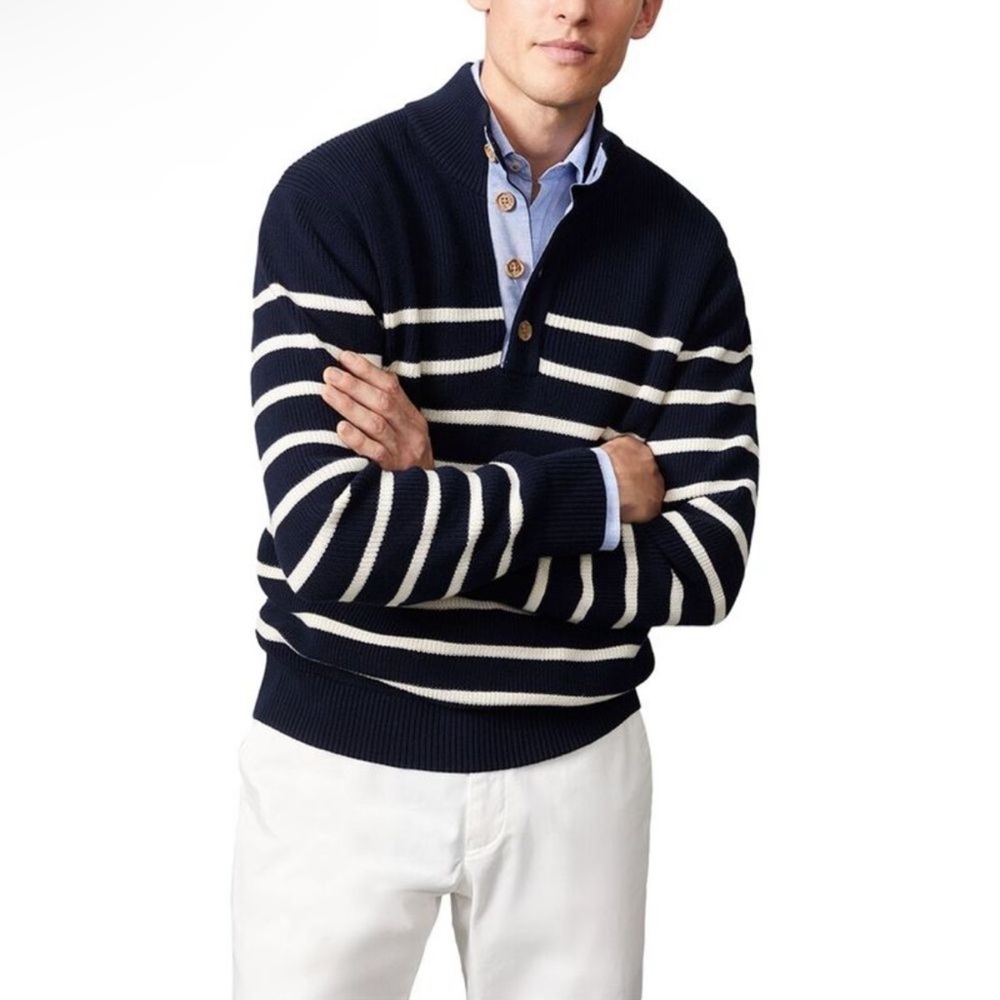 J.McLaughlin Navy/Off white Stripe Bastian Sweater size XL